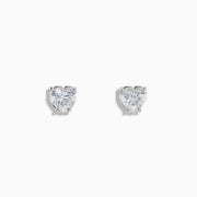 Lab Grown Diamond Heart Shaped 1.96ct Stud Earrings in 14K White Gold, featuring sparkling heart-shaped lab created diamond studs set in white gold and displayed against a plain white background.