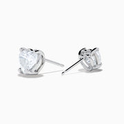 Lab Grown Diamond Heart Shaped 1.96ct Stud Earrings in 14K White Gold, featuring sparkling heart-shaped lab created diamond studs set in white gold and displayed against a plain white background.
