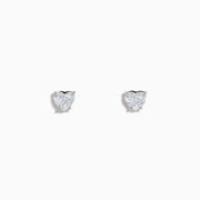 Lab Grown Diamond Heart Shaped 0.98ct Stud Earrings in 14K White Gold, featuring sparkling lab grown diamonds in heart-shaped settings, are displayed on a white background.