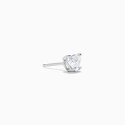 Lab Grown Diamond Heart Shaped 0.98ct Stud Earrings in 14K White Gold, featuring sparkling lab grown diamonds in heart-shaped settings, are displayed on a white background.
