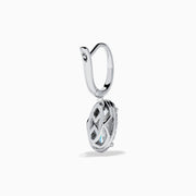 The Lab Grown Diamond Elongated Oval Drop Earrings in 14K White Gold feature clear gemstones surrounded by lab grown diamonds, set in polished white gold with a simple hook design, displayed against a white background.
