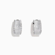 A pair of 925 Sterling Silver Diamond Accented Huggie Earrings, featuring sparkling diamond accents, is displayed on a plain white background.