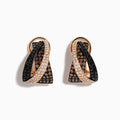 A pair of 14K Rose Gold Espresso, Black, and White Diamond Earrings with intertwined bands and sparkling diamond accents, displayed on a white background.