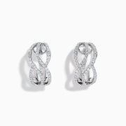 14K White Gold Diamond Pave Crossover Wave Earrings