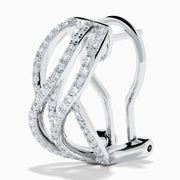 14K White Gold Diamond Pave Crossover Wave Earrings
