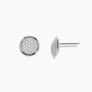 14K White Gold Diamond Earrings featuring round studs with a pavé setting of sparkling diamonds, bordered by a smooth white gold rim, shown against a plain white background.