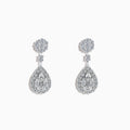 Pave Classica 14K White Diamond Earrings featuring a round stud and teardrop-shaped pendant adorned with sparkling white diamonds, displayed on a white background.