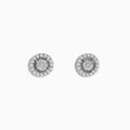 The Pave Classica 14K White Gold Diamond Earrings feature a central diamond encircled by two halos of smaller diamonds, all set in 14K white gold and shown on a plain white background.