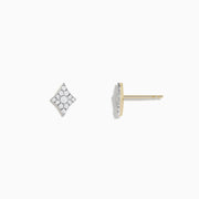 The Casino 14K Yellow Gold Diamond Diamonds Suit Stud Earrings feature a diamond-shaped design with multiple small round white gemstones, shown against a plain white background.