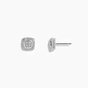 The Classique 14K White Gold Diamond Stud Earrings 0.36 TCW feature square-shaped studs with a double halo design, shown on a plain white background.
