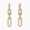 DOro 14K Yellow Gold Chain Link Diamond Drop Earrings feature three interlocking, diamond-outlined links and are shown against a plain white background.