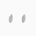 The Pave Classica 14k White Gold Diamond Huggie Earrings showcase elegant white gold design with sparkling diamonds, beautifully displayed against a plain white background.