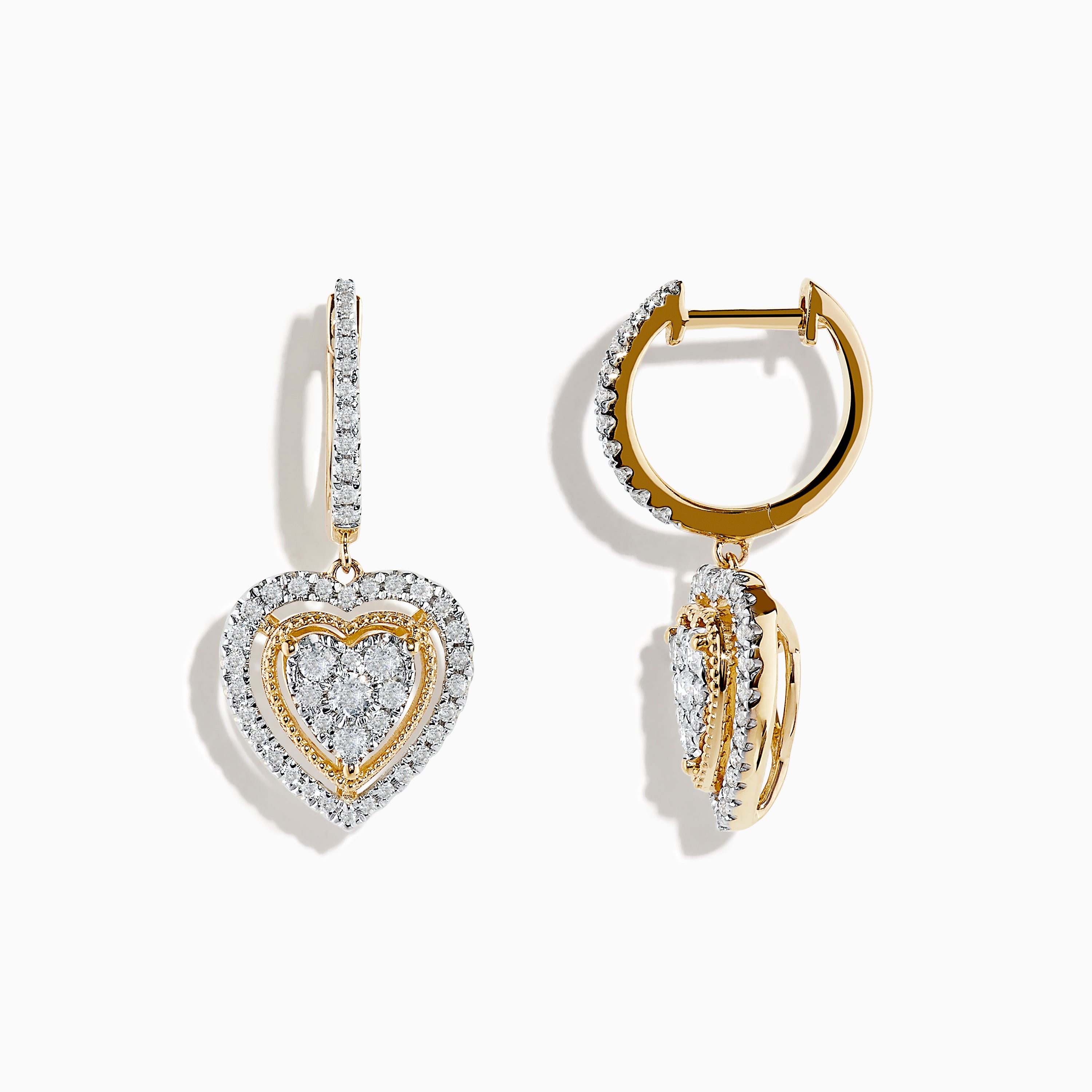 14k Yellow Gold Puffed Heart Earrings with Diamond Cuts