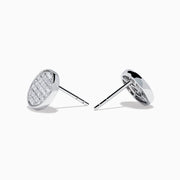 The 14K White Gold Diamond Disc Stud Earrings feature a pavé of sparkling white stones in a circular pattern, set in 14K white gold, shown against a plain white background.