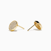 D'Oro 14K Yellow Gold Diamond Disc Stud Earrings feature sparkling white stones set in a honeycomb pattern, displayed on a white background.