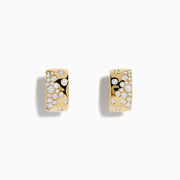 DOro 14K Yellow Gold Scattered Diamonds Earrings are small huggies featuring clusters of sparkling diamonds on the front surface, shown against a white background.