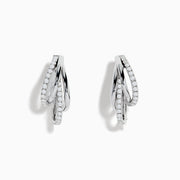 The Pave Classica 14K White Gold Half Hoop Diamond Earrings feature three interlocking loops, each accented with sparkling diamonds, and are displayed against a plain white background.