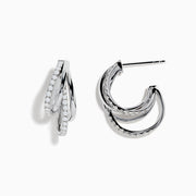 The Pave Classica 14K White Gold Half Hoop Diamond Earrings feature three interlocking loops, each accented with sparkling diamonds, and are displayed against a plain white background.