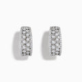 Discover the 14K White Gold Diamond Miracle Setting Pave Hoop Earrings, designed with three rows of round clear diamonds in a stunning miracle setting, beautifully crafted in white gold and showcased on a plain white background.