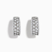 Discover the 14K White Gold Diamond Miracle Setting Pave Hoop Earrings, designed with three rows of round clear diamonds in a stunning miracle setting, beautifully crafted in white gold and showcased on a plain white background.