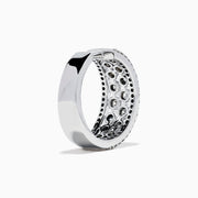 Discover the 14K White Gold Diamond Miracle Setting Pave Hoop Earrings, designed with three rows of round clear diamonds in a stunning miracle setting, beautifully crafted in white gold and showcased on a plain white background.