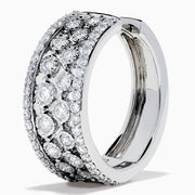 Discover the 14K White Gold Diamond Miracle Setting Pave Hoop Earrings, designed with three rows of round clear diamonds in a stunning miracle setting, beautifully crafted in white gold and showcased on a plain white background.