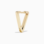 A pair of D'Oro 14K Yellow Gold Diamond Triangle Huggie Earrings are shown on a plain white background, each featuring a row of sparkling diamonds.