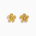 The 14K Yellow Gold Diamond Textured Petal Flower Stud Earrings feature textured petal designs with a cluster of diamonds at the center, shown on a plain white background.