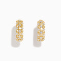 D'Oro 14K Yellow Gold Diamond Huggie Earrings feature a beaded design with clustered round white gemstones along the hoops, shown on a plain white background.