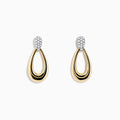 The 14K Two-Tone Gold and Diamond Dewdrop Earrings feature an elegant teardrop design with diamond-studded tops, beautifully showcased against a plain white background.