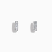 14K White Gold Diamond Triple-Row Channel-Set Huggie Earrings