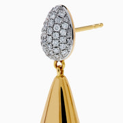 The 14K Yellow Gold Diamond Pave & Polished Teardrop Earrings feature oval silver tops with sparkling diamond accents and elegant yellow gold teardrop pendants for a refined look.