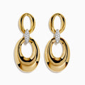 These 14K Yellow Gold Diamond Accented Double Drop Earrings feature oval and circular hoops linked by a marquise-shaped diamond cluster for a dazzling finish.
