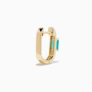 The Brasilica 14K Yellow Gold Emerald and Diamond Huggie Earrings feature rectangular green emeralds accented by rows of sparkling white diamonds, shown on a white background—an elegant, timeless accessory.
