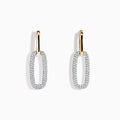 925 Sterling Silver Two Tone Gold Plated Diamond Paper Clip Earrings featuring elongated oval hoops adorned with small diamonds, suspended from simple gold hooks, shown on a white background.