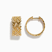 The DOro 14K Yellow Gold Diamond Hoop Earrings showcase an intricate braided design with sparkling diamonds, elegantly displayed against a white background.