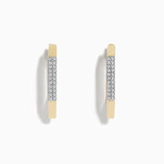 A pair of 14K Yellow Gold Diamond Geometric Hoop Earrings (0.22 TCW) featuring a row of sparkling diamonds along the front, displayed against a plain white background.