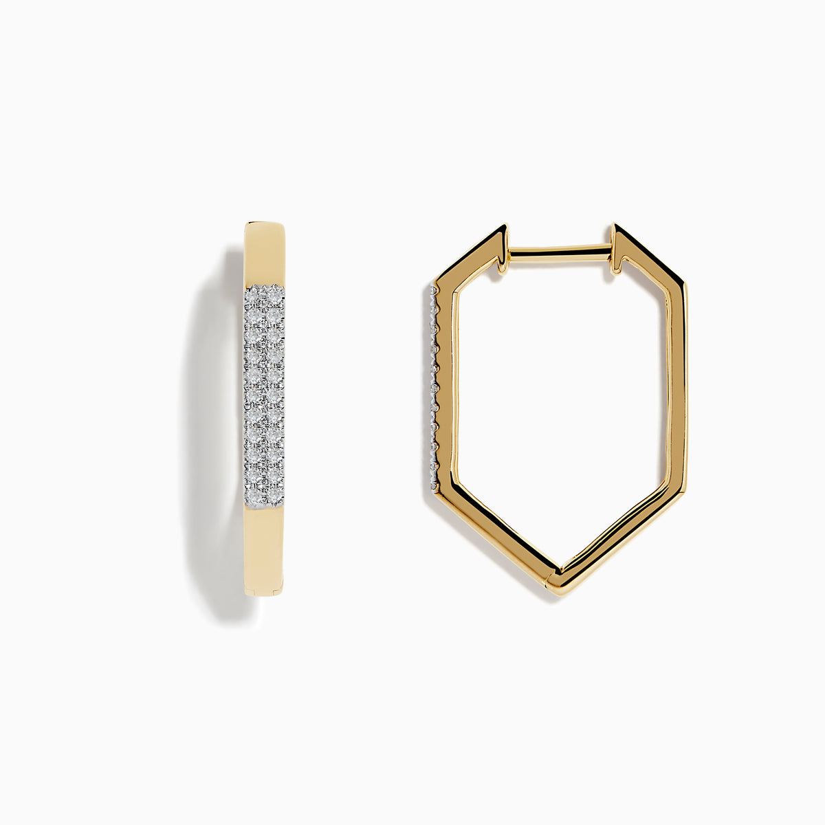A pair of 14K Yellow Gold Diamond Geometric Hoop Earrings (0.22 TCW) featuring a row of sparkling diamonds along the front, displayed against a plain white background.