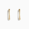 The DOro 14K Yellow Gold Diamond Hoop Earrings feature a subtle curve and sparkling diamonds along the front edge, beautifully showcased against a plain white background.