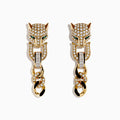Signature 14K Yellow Gold Diamond and Emerald Panther Earrings feature panther heads with green emerald eyes, diamond accents, and hanging chain links—delivering a bold, elegant look.