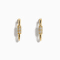 A pair of 14K Yellow Gold Diamond Hoop Earrings featuring a rectangular section with sparkling white stones, shown against a plain white background.