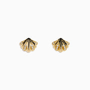 14K Yellow Gold Diamond Shell 8mm Stud Earrings