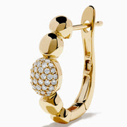 D'Oro 14K Yellow Gold Diamond Earrings feature round beads and a central bead adorned with sparkling white stones, offering a classic twist on diamond earrings. Displayed on a white background.