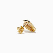 14K Yellow Gold Diamond and Enamel Scallop Shell Stud Earrings featuring blue and green enamel accents and sparkling diamond outlines, shown on a plain white background.