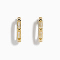 A pair of DOro 14K Yellow Gold Diamond Hoop Earrings, each featuring rectangular segments and diamond clusters, displayed on a white background.