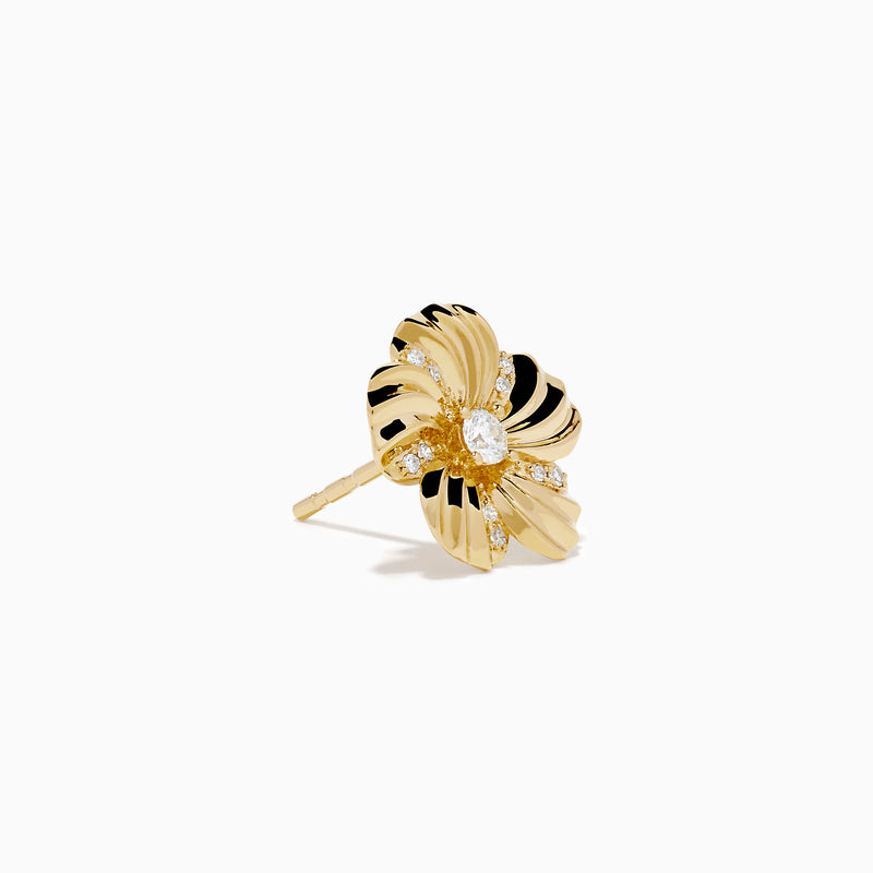 The 14K Yellow Gold Diamond Daisy Flower Stud Earrings showcase daisy shapes with sparkling diamond accents at the center and tips, crafted in yellow gold and displayed on a white background.