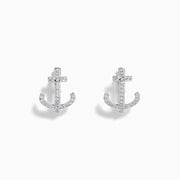 14K White Gold Diamond Anchor Huggie Earrings