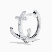 14K White Gold Diamond Anchor Huggie Earrings