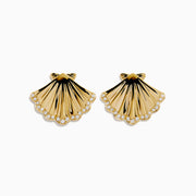 14K Yellow Gold Diamond Shell 13mm Stud Earrings