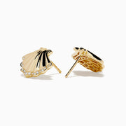 14K Yellow Gold Diamond Shell 13mm Stud Earrings